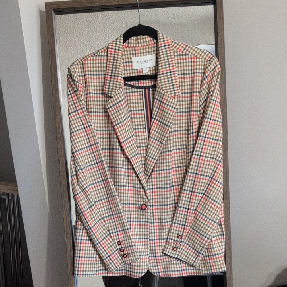 Plaid Blazer with Orange Highlights